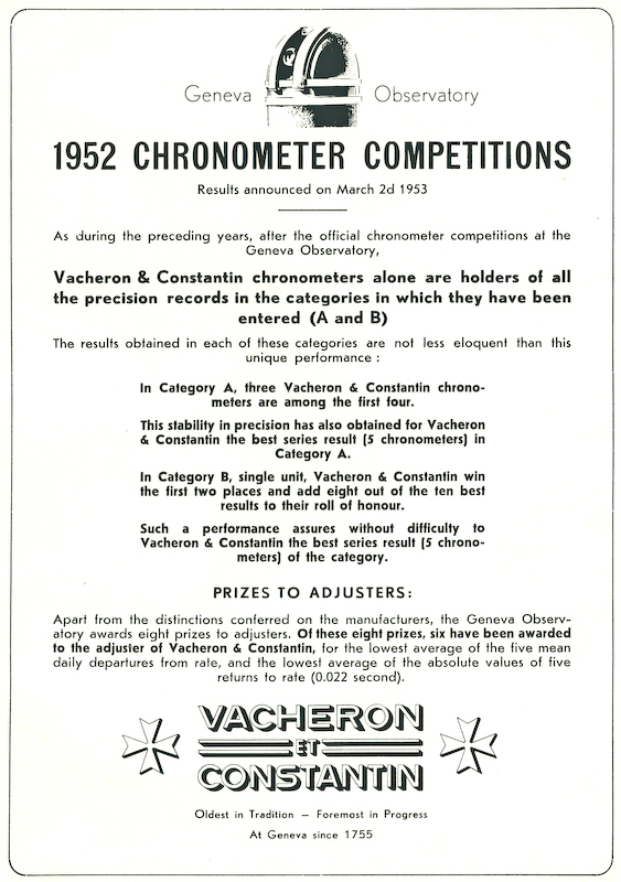 Chronometer accolades in 1952